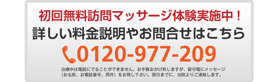 初回無料体験施術実施中!詳しい料金説明やお問合せはこちら0120-977-209